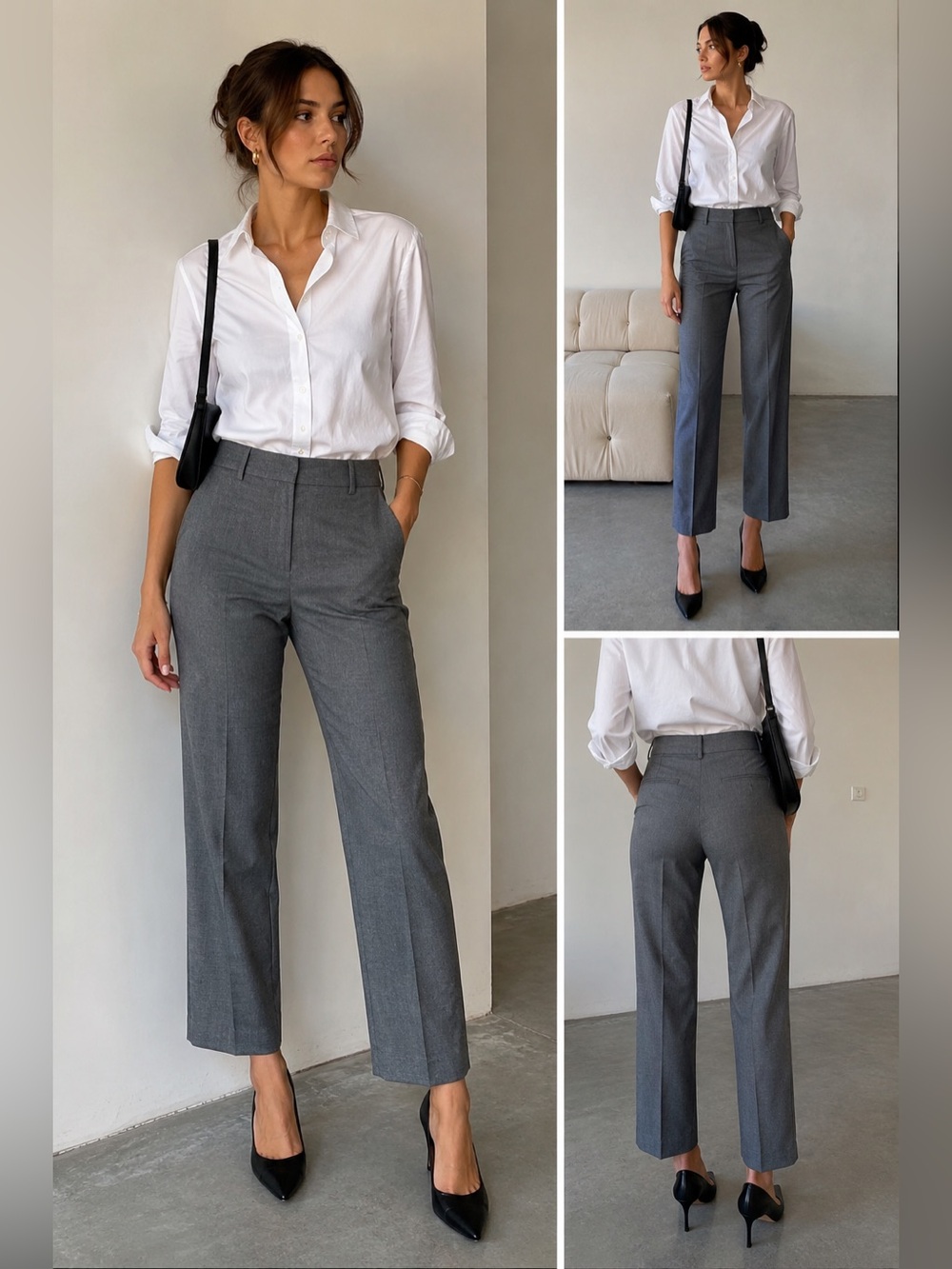 ZARA‎ Basic Heather Gray Tailored Ankle Trouser Pants Career Office Chic